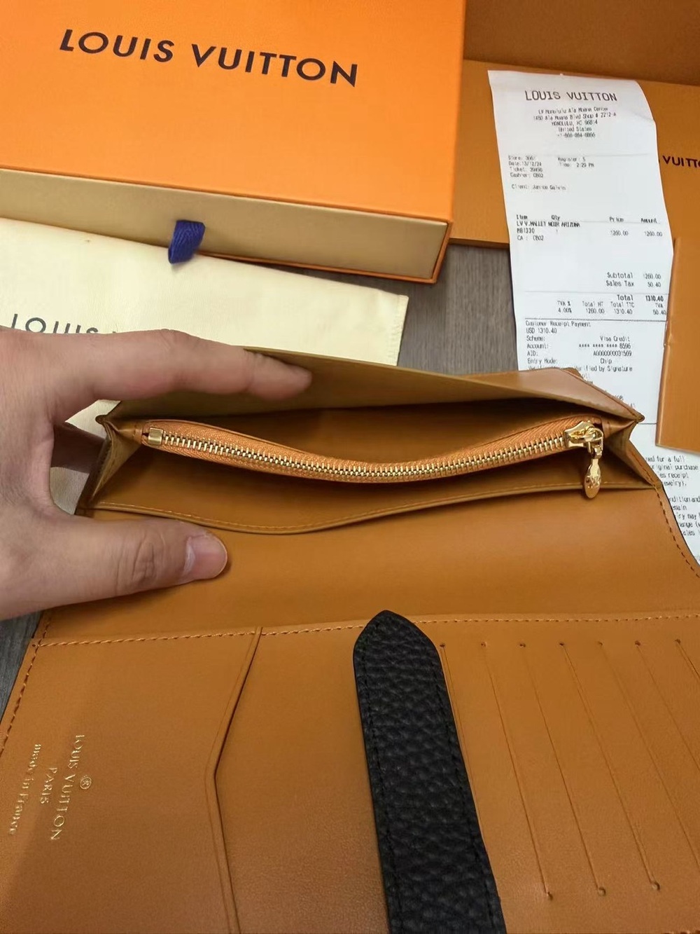 Louis Vuitton Black Pebbled Leather Long Wallet with Gold LV Emblem - Picture 8 of 16